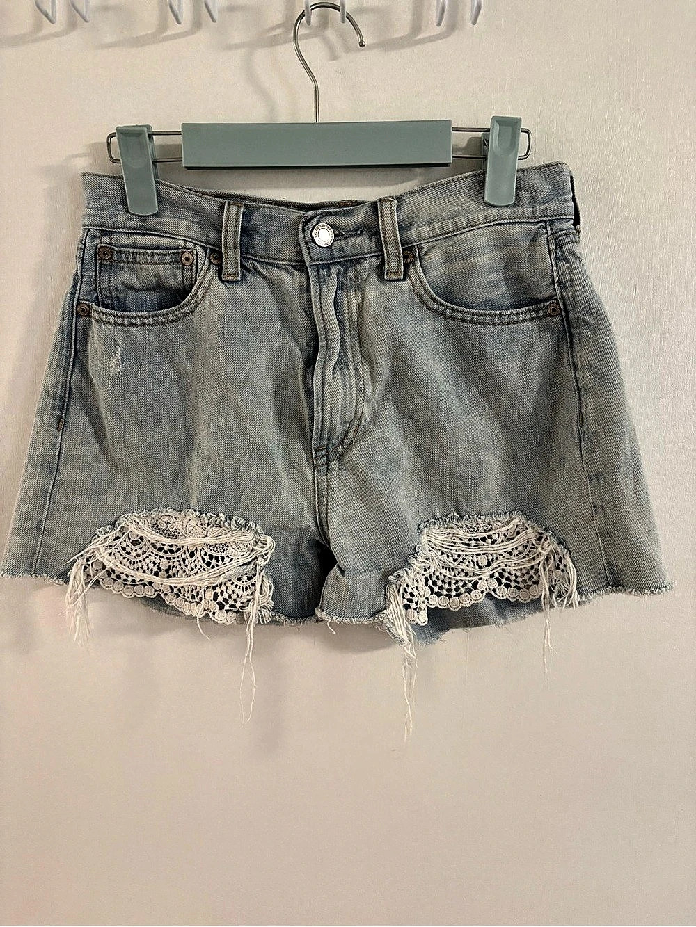 American Eagle Lace Panel Denim Jean Shorts